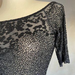 Vintage Hand- Beaded Cocktail Above the Knee Length Stretch Dress